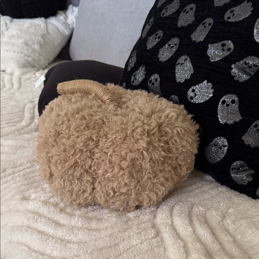 Cozy pumpkin Sherpa  pillow Tan/brown Pumpkin Decor NWOT Halloween fall